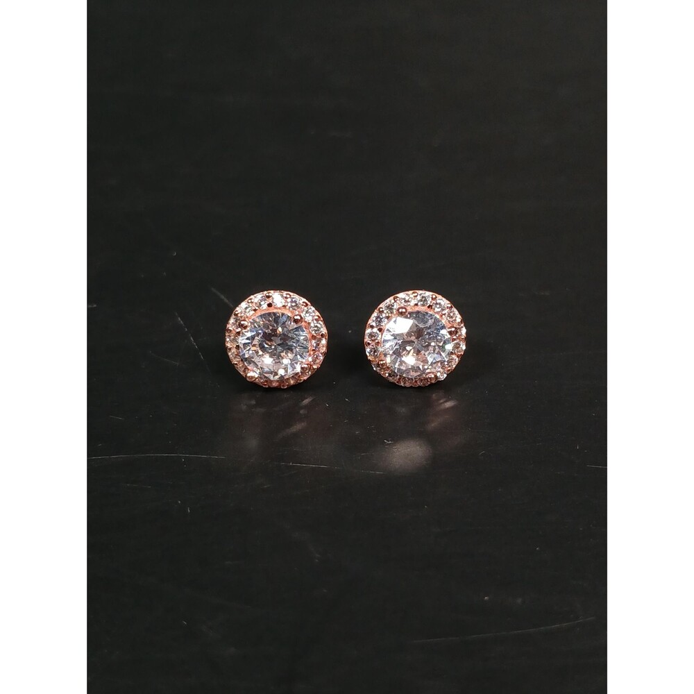 Sterling Silver 925 Rose Gold Tone CZ Stud Earrings